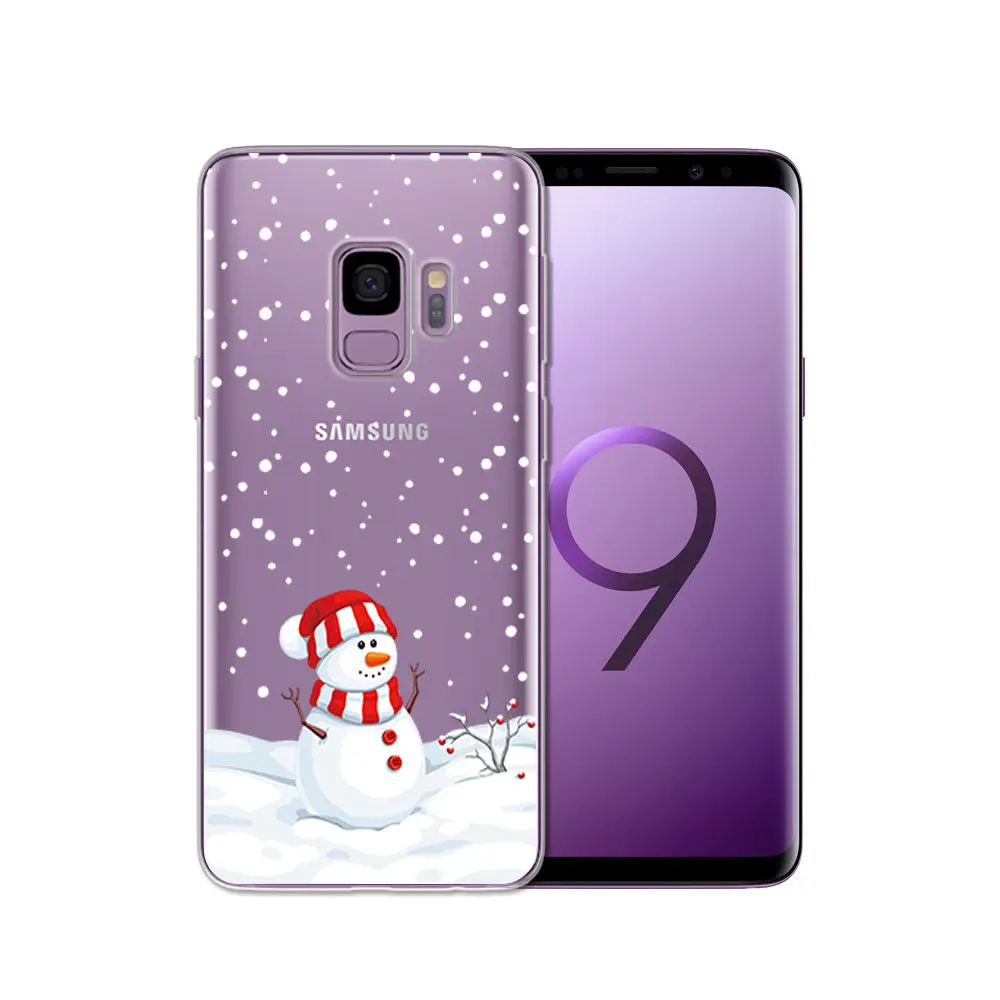 Santa Reindeer Christmas Patterned Clear Slim Soft Case Cover For Samsung S9 S8 S7 Edge Note 9 Note 8 S8 Plus TPU Phone Coque    (26)