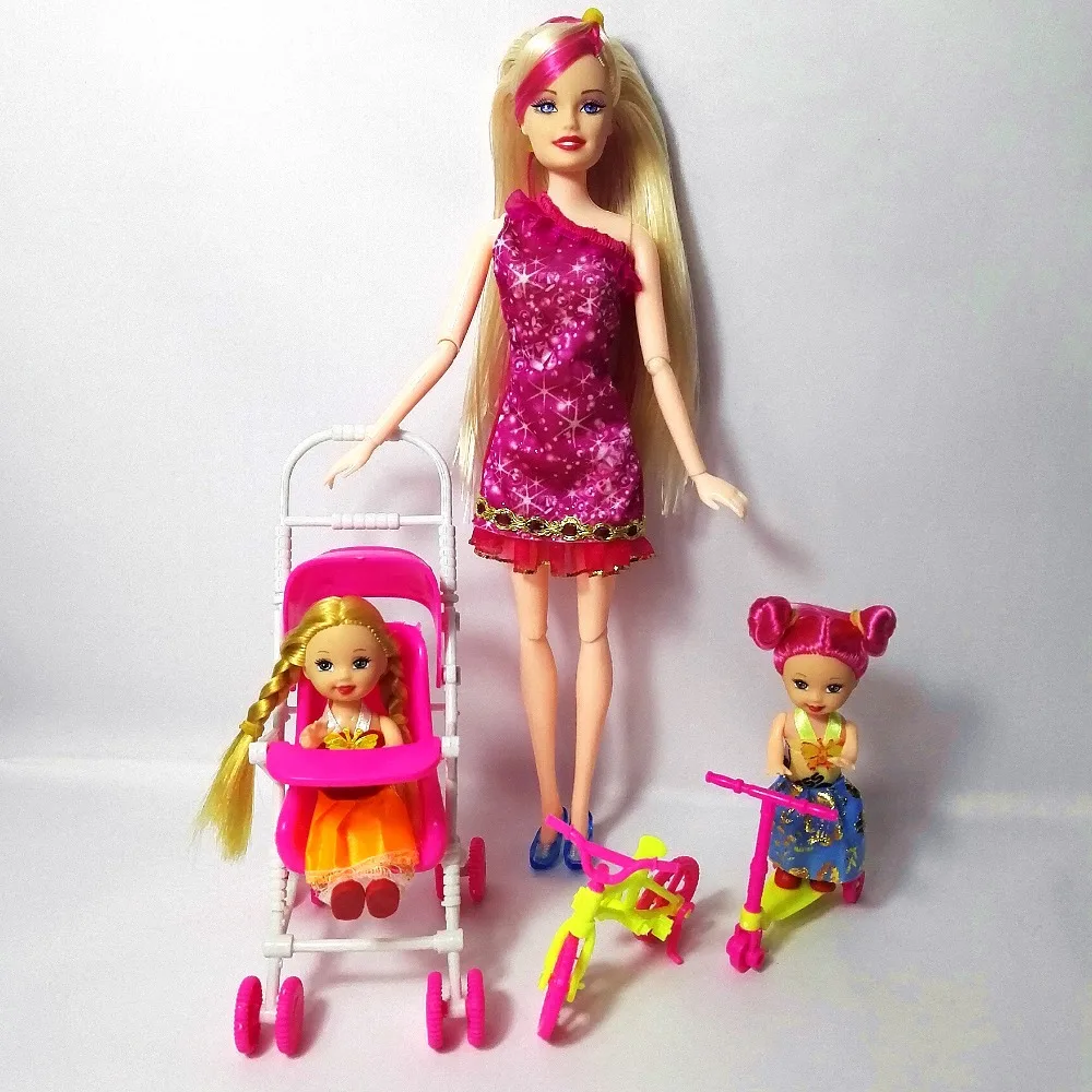 Игровой домик для девочек, игрушки для семьи, 4 человека, костюмы кукол, 1 мама/1 Папа/2 маленькая девочка Келли/1 мини-велосипед/1 детская коляска для игрушек, Подарочная кукла
