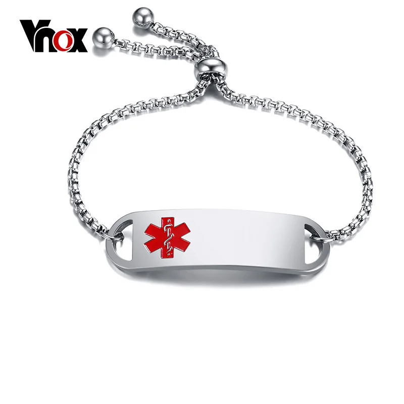 

Vnox Women Medical Alert Bracelets Free Engrave Name Statement ID Stainless Steel Bracelets Bangles Length Adjustable