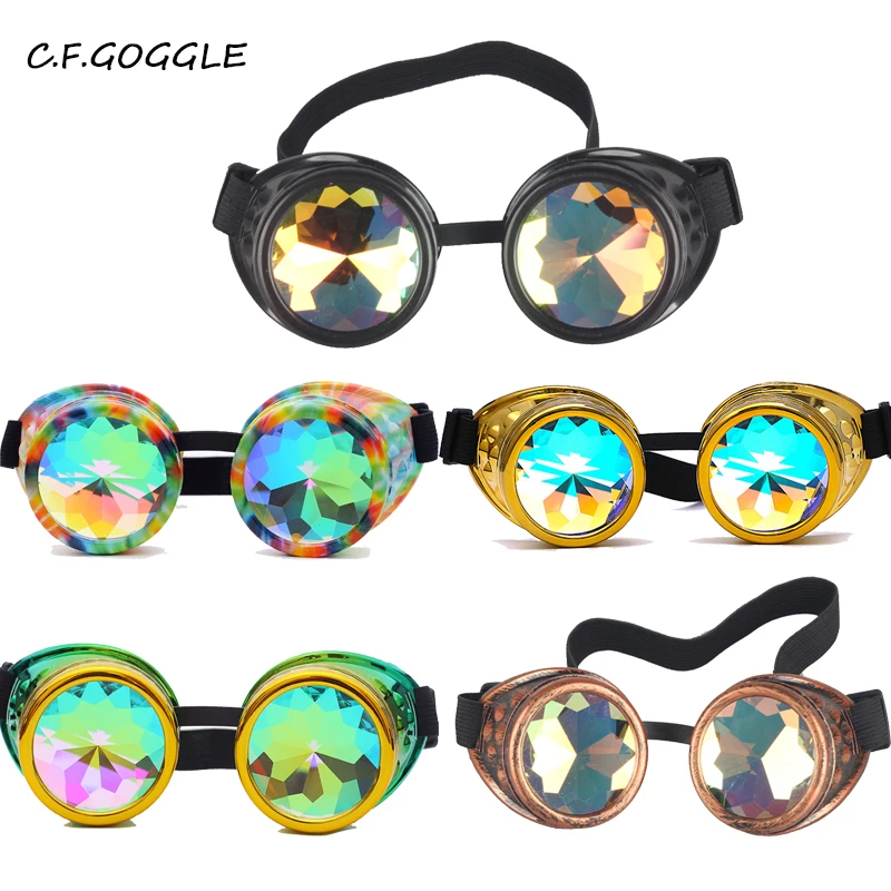 

C.F.GOGGLE 2019 New Arrival Fashion Gothic Punk Retro Welding Goggles Round Colorful Frame Kaleidoscope Lens for Cosplay Party