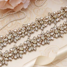 MissRDress Алмазный свадебный пояс сделанный вручную цветок из кристаллов пояс невесты золотой пояс со стразами лента для свадьбы платья JK817