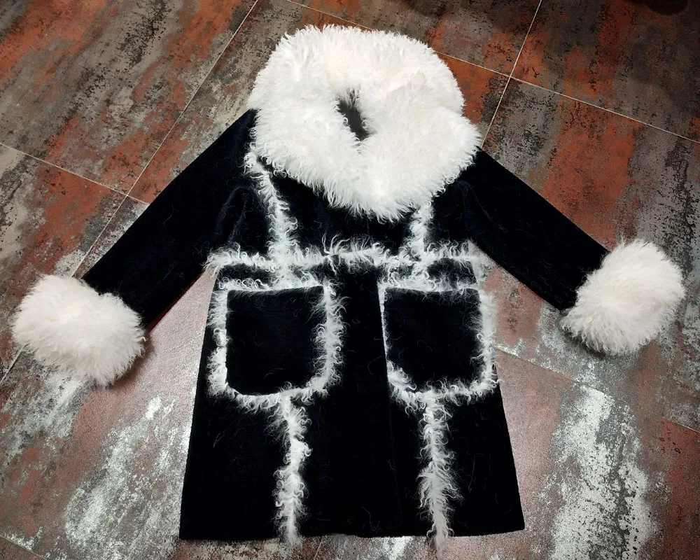 

Hot Sale Long Sheep Fur Coat With Genuine Fur collar Wool Natural Real Fur Coat Autumn Winter Genuine Leather Jacket Women Parka
