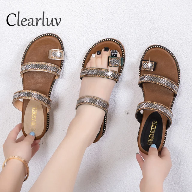 

Wedge Slippers 2019 Summer New Wedges Rhinestone Sequins with 4cm Sandals Increased Fashion Toe Bohemian Beach Slippers C1504