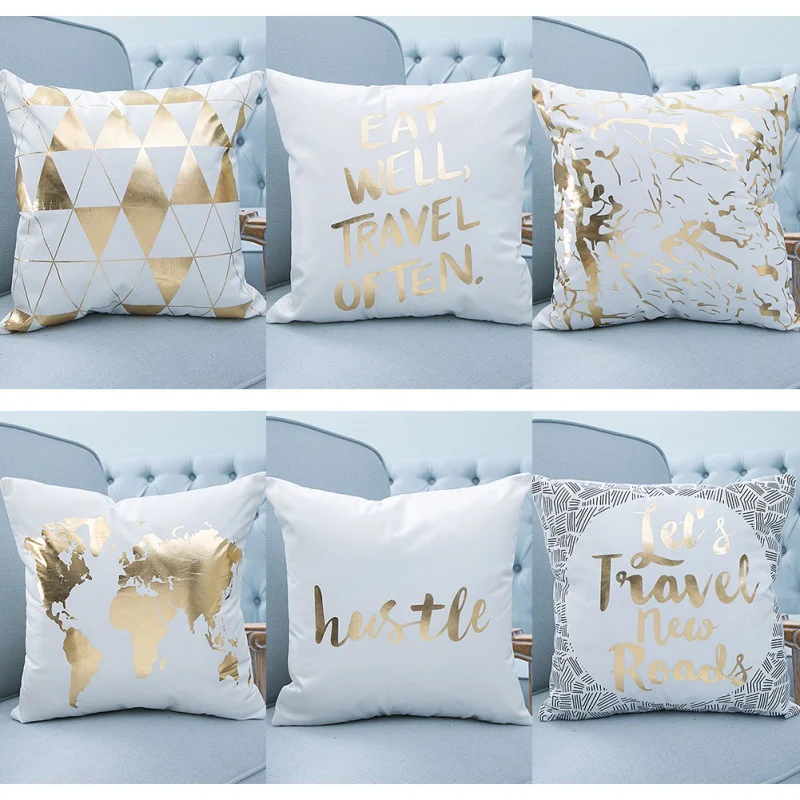 45*45 CM Super Soft Bronzing Gold Pillow Pillowcase Cotton Linen Printed Pillow CASE Sets modern pillow case