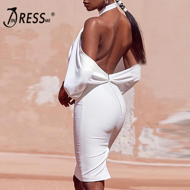 INDRESSME женское летнее белое платье с бретелькой без рукавов открытой спиной