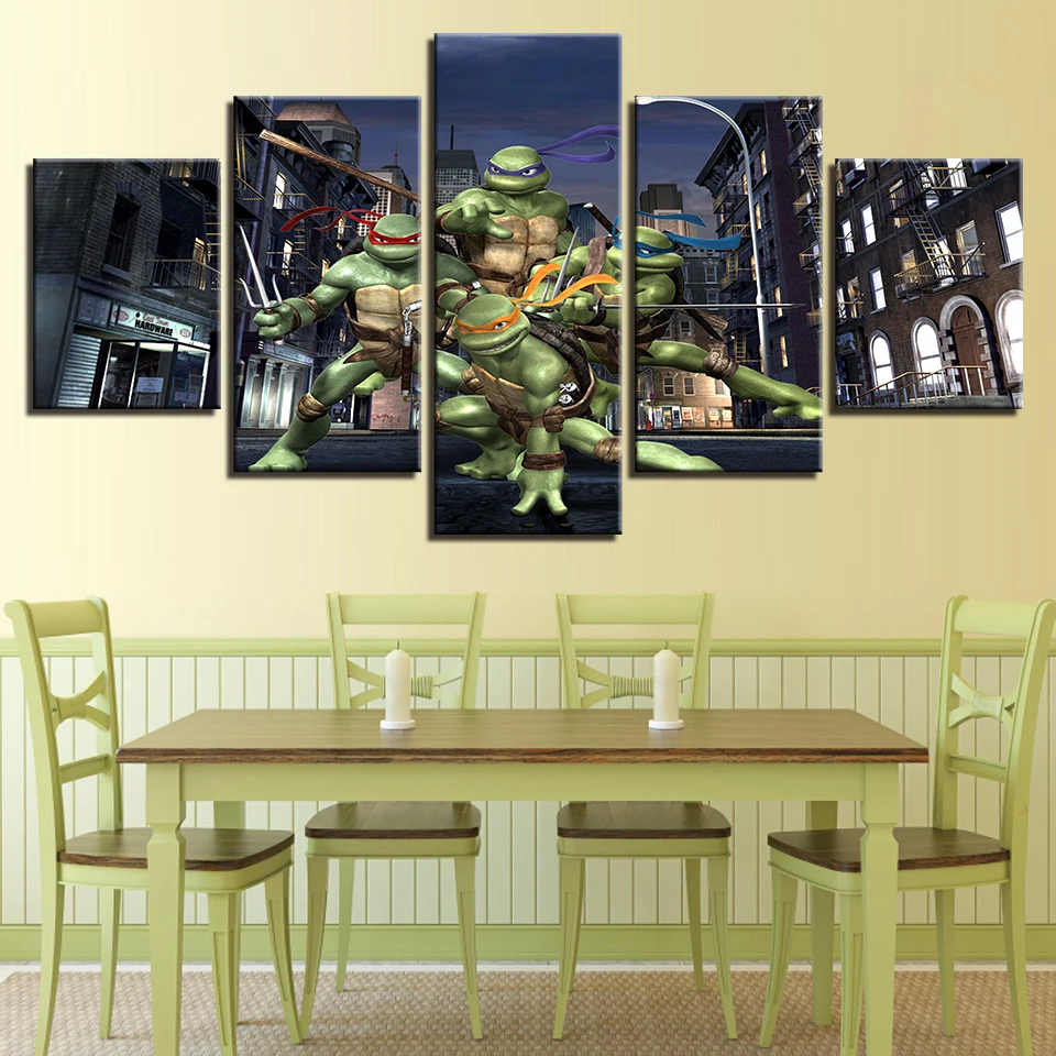 Us 5 8 40 Off Home Decor Wall Art Modern Canvas Posters 5 Panel Teenage Mutant Ninja Turtles Living Room Pictures Hd Printed Painting Frame In