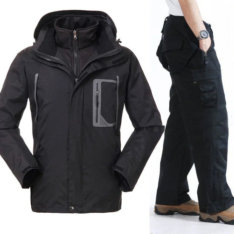 

Professional Ski Suit Men Winter Mountain Snow Snowboard Jacket Outdoor Waterproof Windproof 3 in 1 Warm Jacket and Straps Pants