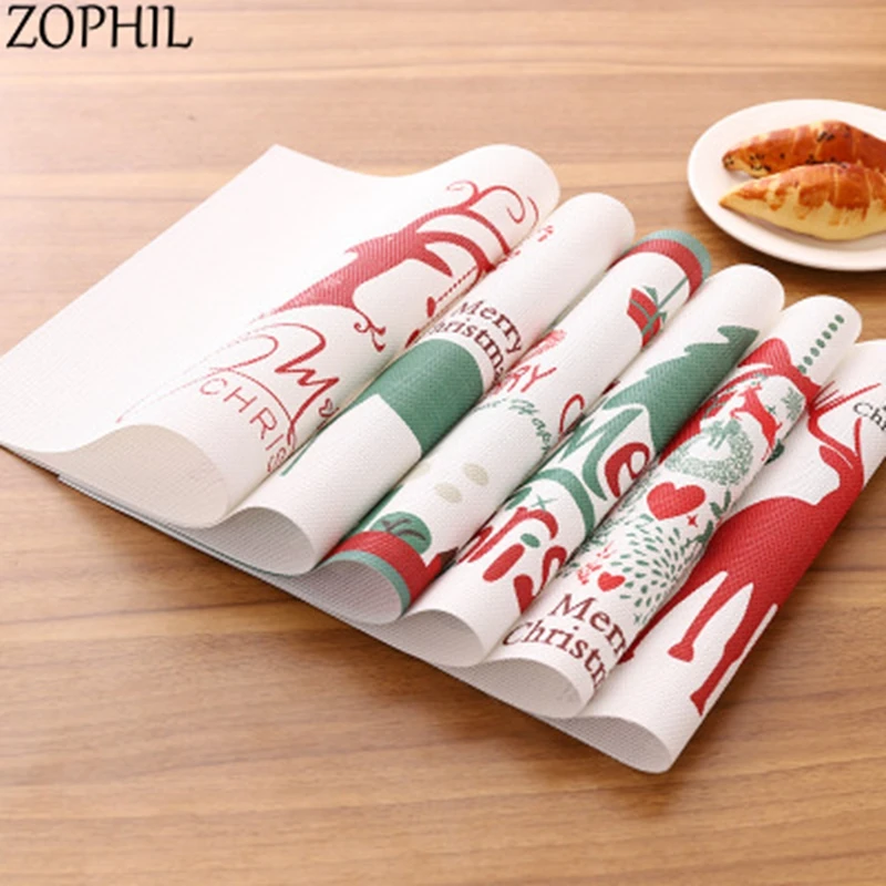 

ZOPHIL 1pcs Merry Christmas Decoration for Home PVC Waterproof Table Mat Kerst New Year Party Supplies Tableware Accessories