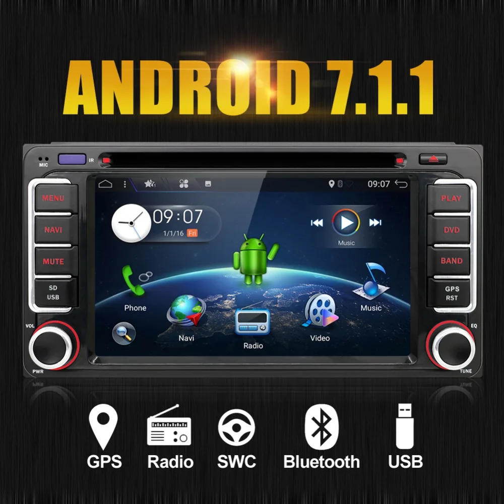 

Bosion Android 7.1 Car Radio 6.2 inch 2din DVD GPS Navigation Bluetooth USB For Nissan VW Toyota Peugeot Player