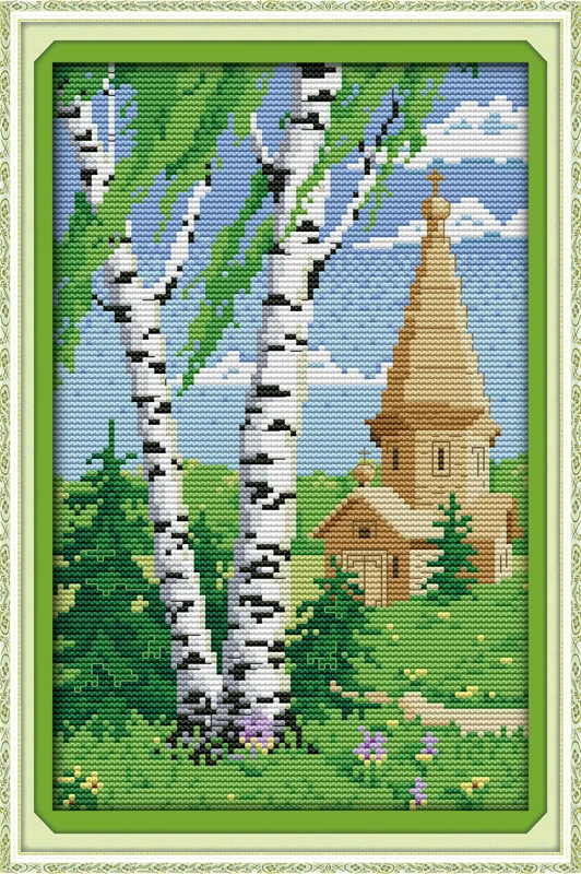 

Cypress spring scenery Counted Cross Stitch 11CT Printed 14CT Set DIY Chinese Cotton Cross-stitch Kit Embroidery Needlework