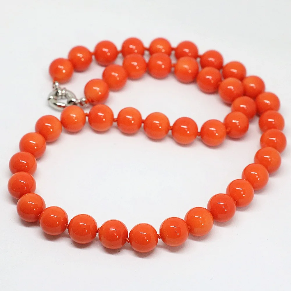 

High grade 8,10,12,14mm pink orange artificial coral round beads beautiful weidding party elegant necklace 18inch B1455