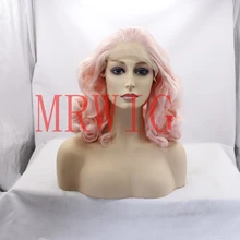 MRWIG, 14 дюймов, сексуальные кудрявые, часть, синтетические парики на кружеве для афроамериканских, черных женщин, косплей волос, цвет розовый