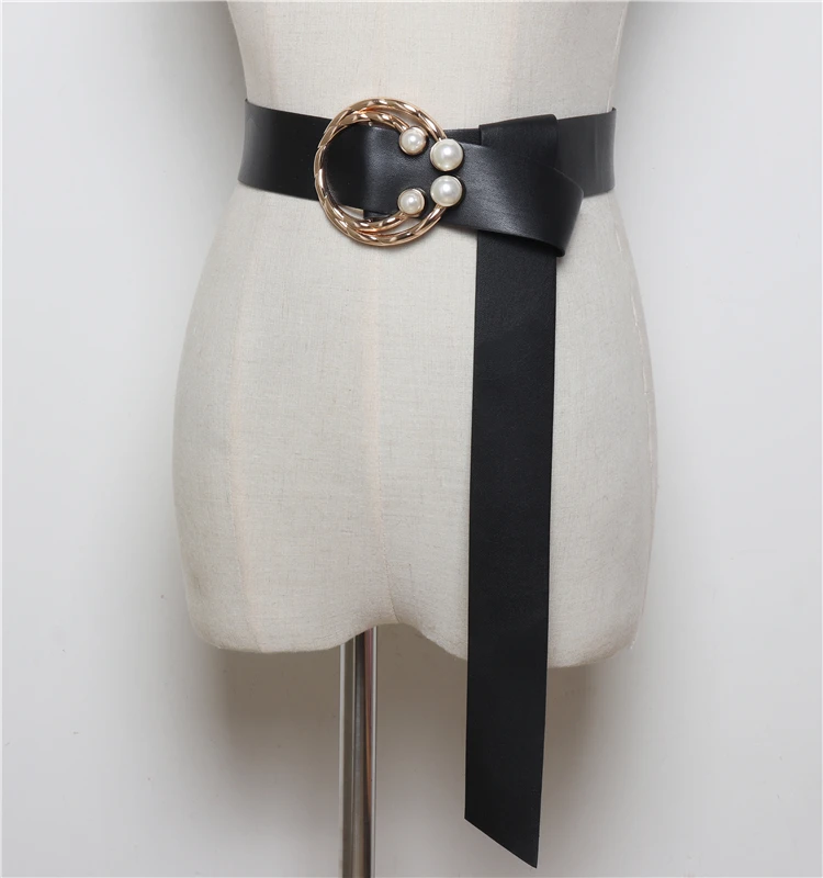 Японский стиль, двойное кольцо, жемчужная Пряжка, регулируемый женский пояс, кожаный пояс, Повседневная рубашка, платье, ремни, искусственная кожа, пояс, корсет