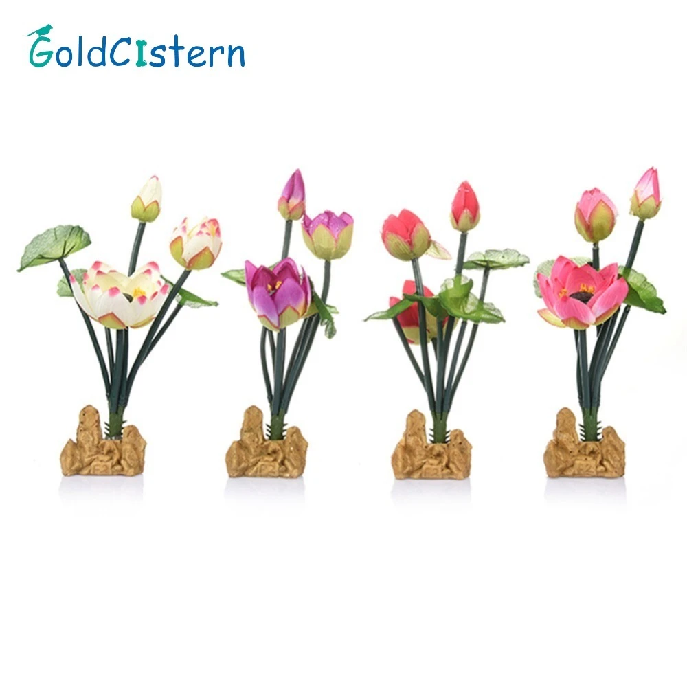 4色プラスチック造花装飾ジオラマ結露蓮の花水グラス水槽アクアリウム装飾 Aliexpress