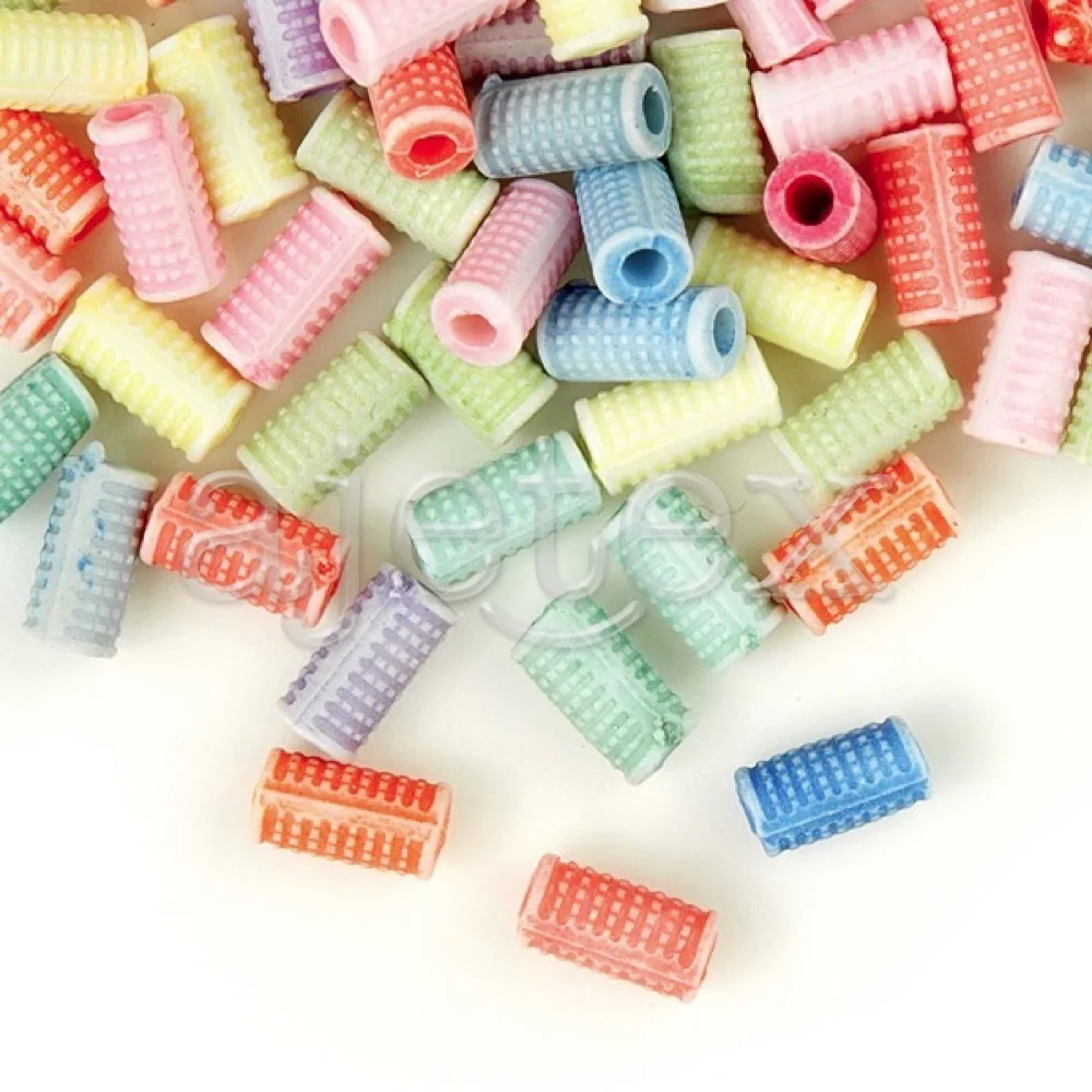 30g Approx 500Pcs 7x3.5x3.5mm Acrylic Assorted Tube Garment Beads