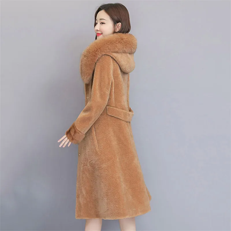 Winter Women Jacket 2018 Medium Long Fox Fur Collar Female Fake High-End Hooded Single-Breasted Ladies Coat Cw353 | Женская одежда