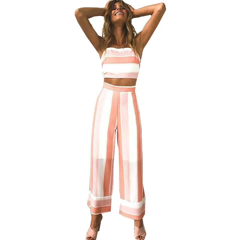 New women jumpsuit 2019 Fashion bow Print Stripe Sling