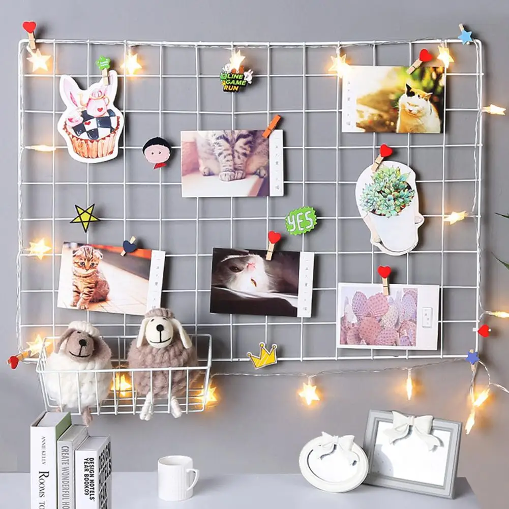 

35*35cm Ins Style Metal Grid Wall Postcards Iron Mesh Photos Frame Display Home Bedroom Decoration Square Shelf Storage Shelves