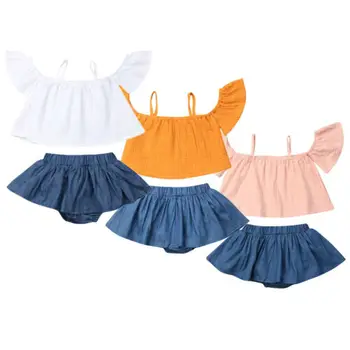 

2PCS Newborn Baby Girl Fly Sleeve Summer Crop Tops Layered Skirt Outfit