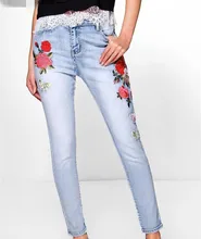 M0417Z1 Europe 2017 new summer fashion embroidery embroidered denim trousers leg feet 201 0418