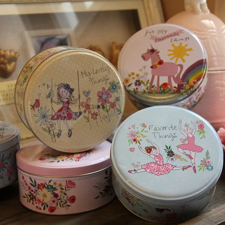 

New Exquisite Color Small Round Tin Box With Paper Bag Coin Jewelry Storage Case Cookies Storage Box Wedding Christmas Gift