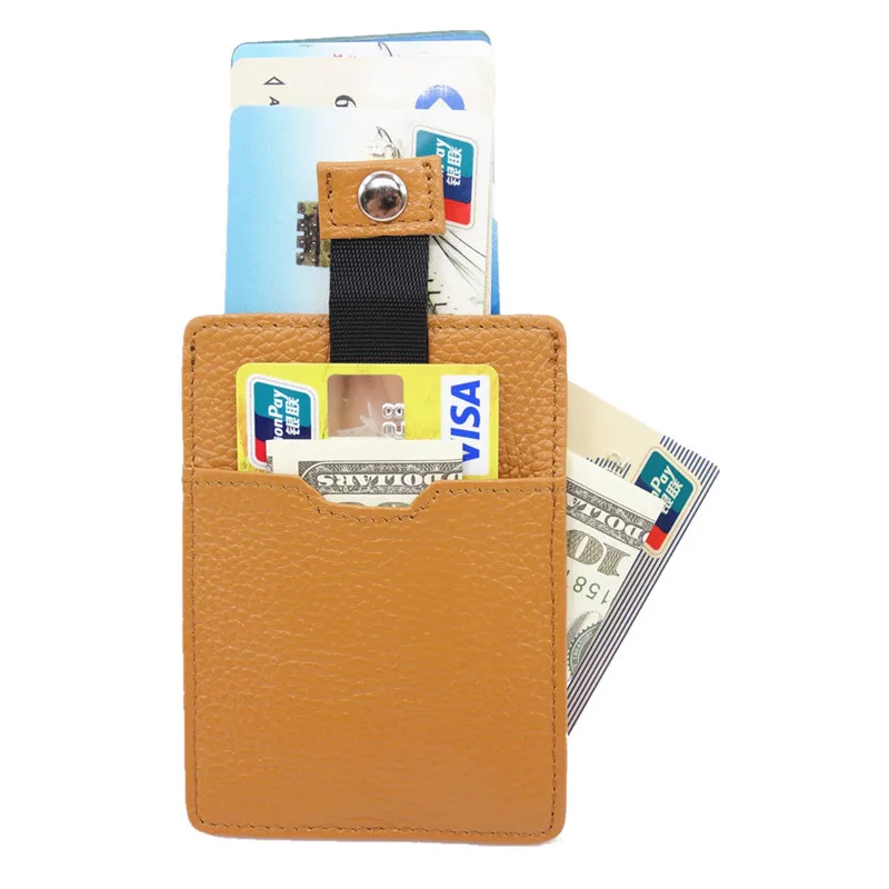 

Thin Card Holder Men RFID Blocking Wallet Oil wax Genuine Leather Pull Up Tab Strap Bag Ultralight Purse Credit Card Organizer