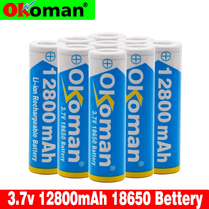 Okoman 3 7 V 18650 батарея 12800mAh литий ионная аккумуляторная для фонарика Электрический