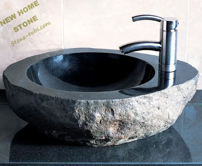 Granite rock stone sink bowls single faucet hole cut out nature rough