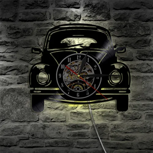 1 шт. 1" Автомобильный дизайн винтажные виниловые настенные часы Автомобильный светодиодный светильник Современный дизайн украшение дома подарок для водителя - Цвет: With Led