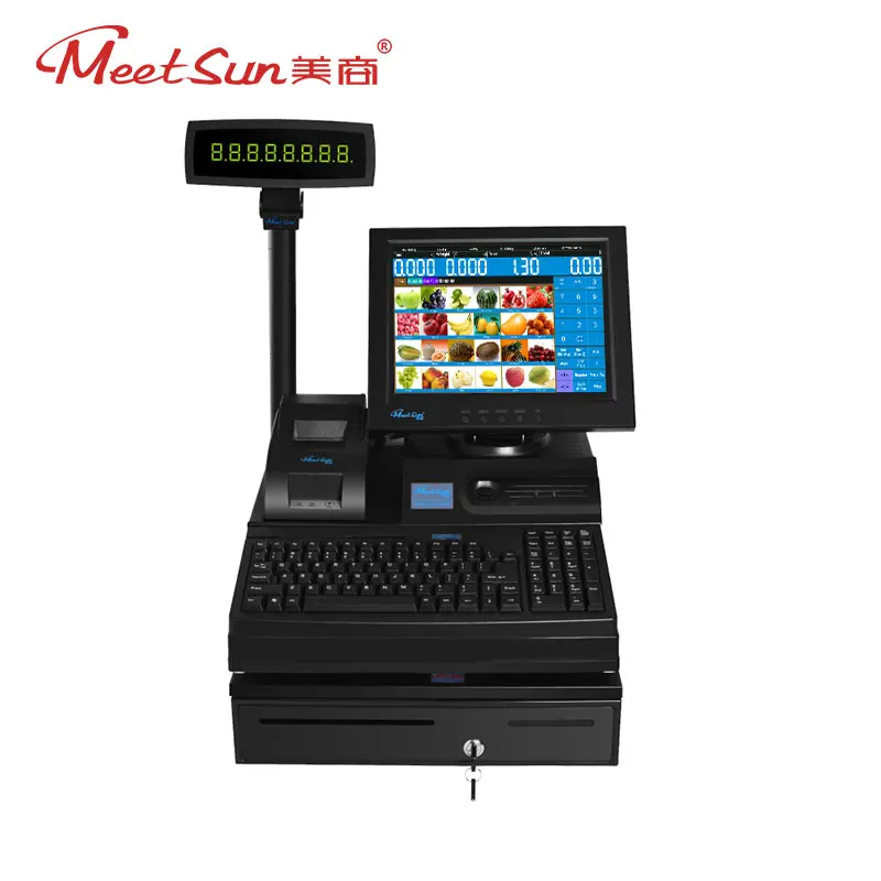 

Meetsun MS-900 12 inch LCD Screen Monitor PC POS Terminal Machine POS System Cash Register with Cash Box & Thermal Printer