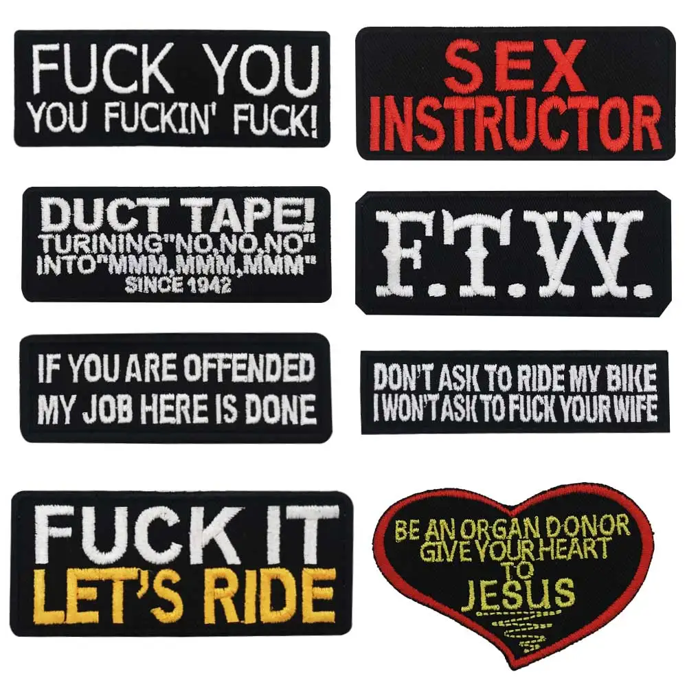 

name tag iron on hook backing funny punk rock embroidered biker motorcycle patches for vest hat jeans