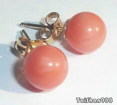 

hot sell new - -new Style- -hot 5PCS >>>>10 mm Pink Coral Beads 18KGP Stud Earrings