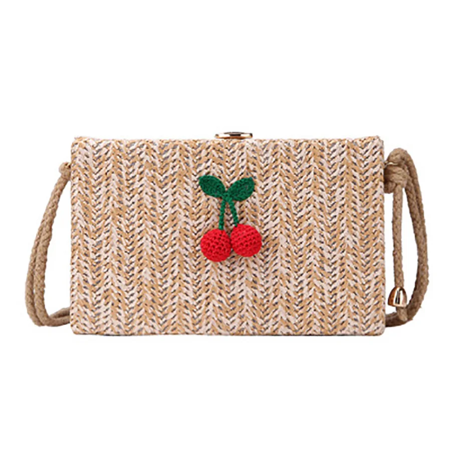 

Bohemian Mini Box Straw Bag Cherry Shoulder Messenger Bag Women's Bags Small Flap handBags Cross Body Bags Purse