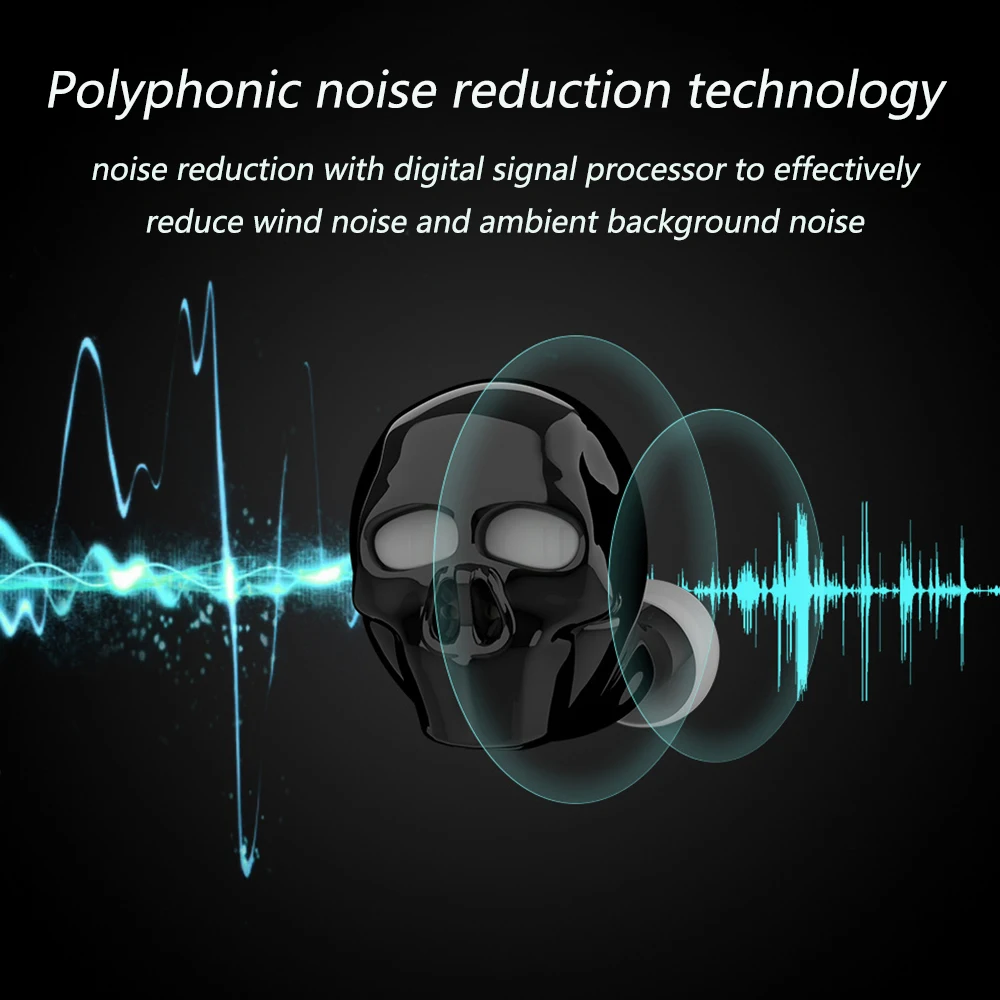 Skull Bone wireless Bluetooth Earphone with Microphone Noise Cancelling Hi Fi Handsfree Bass Stereo Mini Micro Earbud Earpiece