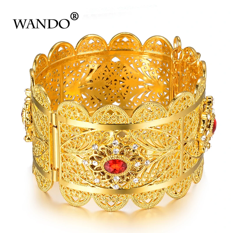 

WANDO canopen Red Big Wide Ethiopian Nigeria Gold Color Bangles&Bracelets Dubai African Women Jewelry indie wedding gift wb157