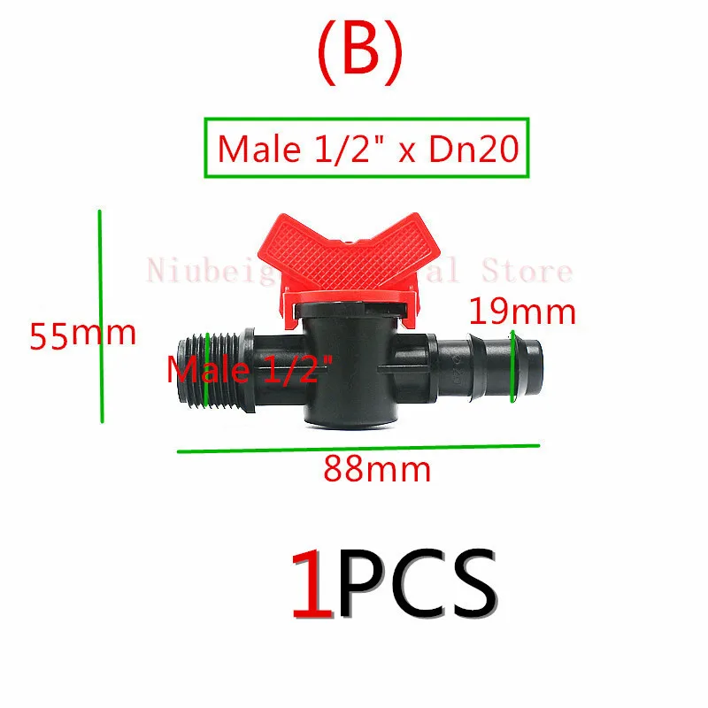 1 шт. Dn16* 1/" Dn20* 1/2" резьбовой клапан колючки мини-клапан для трубопровода LDPE микро приспособления для капельного орошения для полива садовой лужайки - Цвет: B