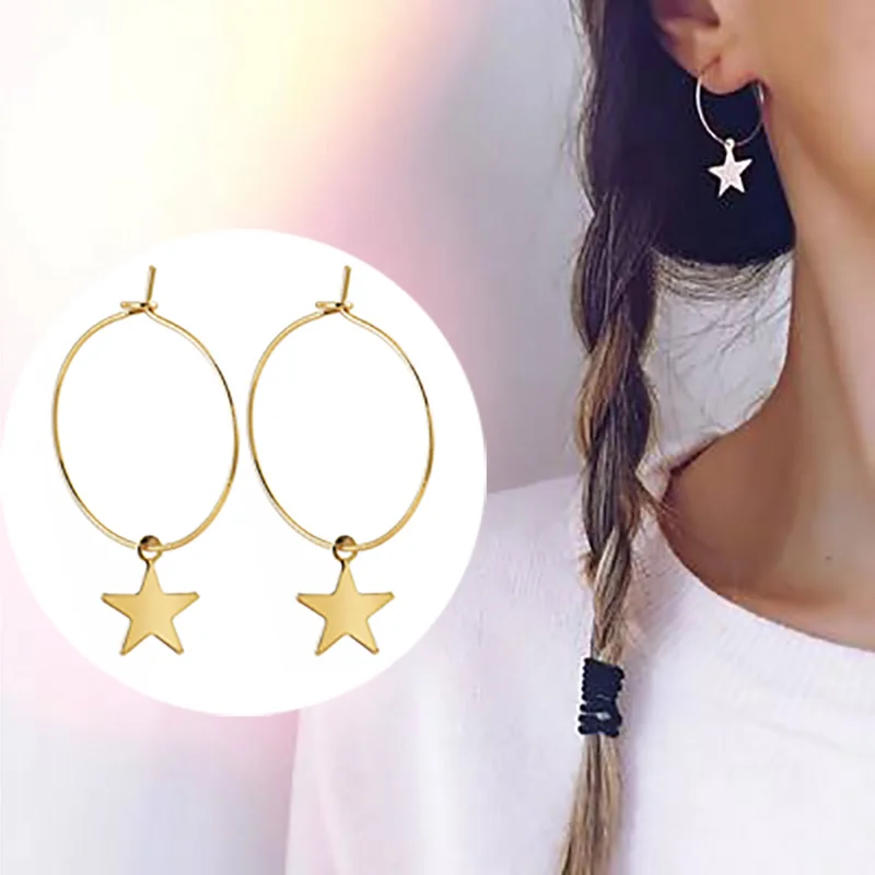 

2019 Bohemian MInimalist Gold Silver Color Star Pendant Hoop Earrings For Women Ladies Pentagram Earrings Pendientes Aro