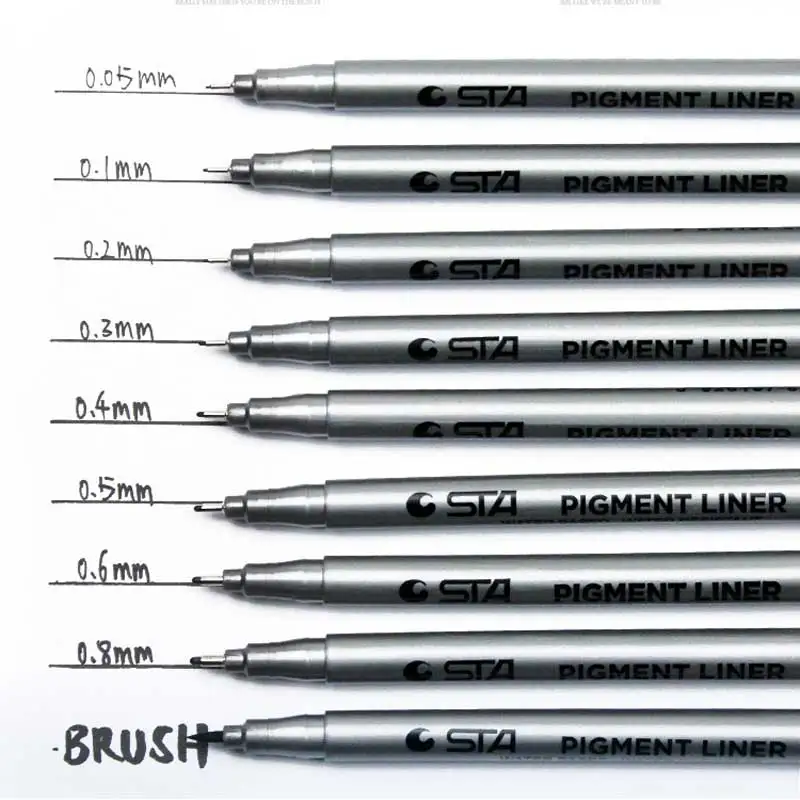 STA пигмент лайнер Pigma Micron чернила маркер для белой доски 0,05 0,1 0,2 0,3 0,4 0,5 0,6 0,8 кончик кисти черный тонколинейная ручка для эскизов