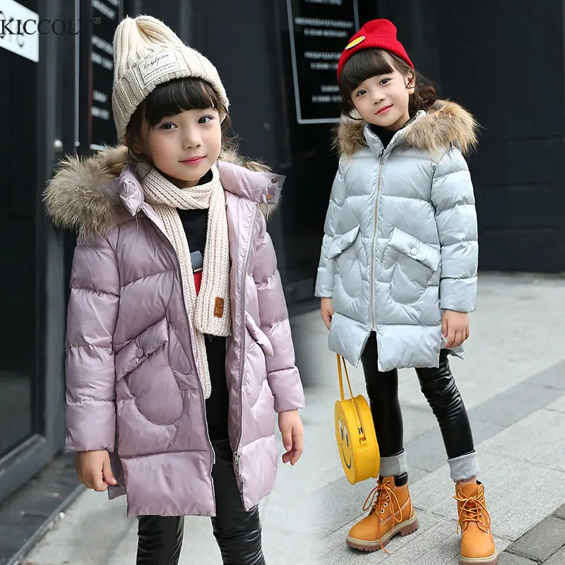 

2017 New Kids Long Parkas For Girls Fur Hooded Coat Winter Warm Down Jacket Children Outerwear Infants Thick Overcoat 3T-14T