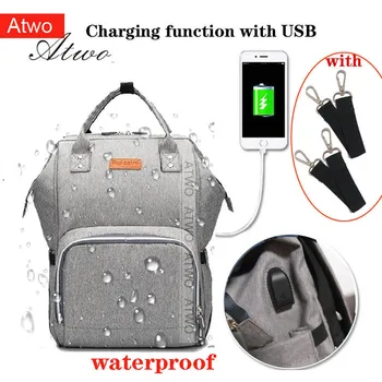 

Atwo Mummy baby care backpack with usb Charging line Waterproof bag Larger Capacity nappy bag Fashion Travel