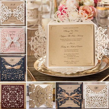 

1 PCS Sample Blank Floral Laser Cut Wedding Invitations Elegant Party Birthday with Envelope and Seal