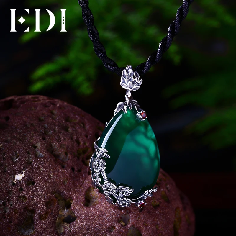 EDI Natural Chalcedony Gemstone Elegant Pendant For Women Garnet 925 Sterling-silver-jewelry Flower Necklace Chains Gifts
