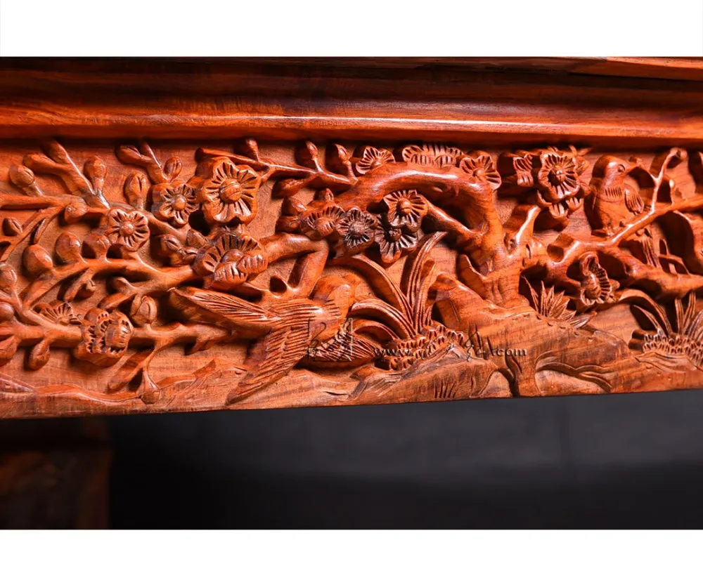 Carved Round Table Rosewood Classic Garden outdoor Desk Solid Wood Living Room Coffee Tea Furniture Annatto flower bird carving