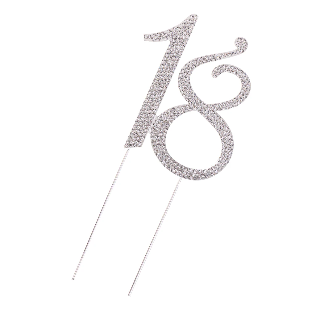 Brilliant Rhinestone Number 18 Cake Topper Alloy Anniversary Birthday Party Decoration   
