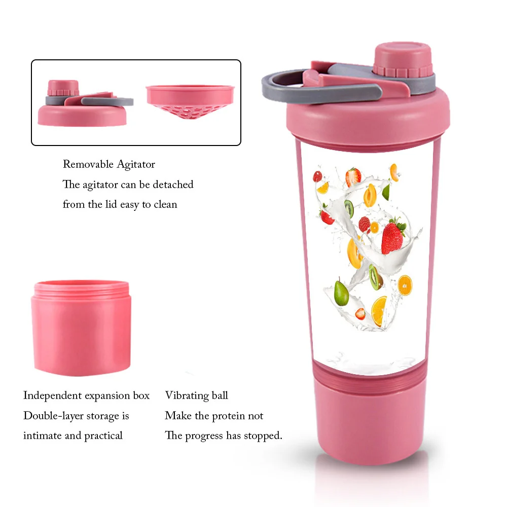 StartLine 600ml Protein Shaker Bottle Pink Leakproof Lid Exercise Gym Workout 
