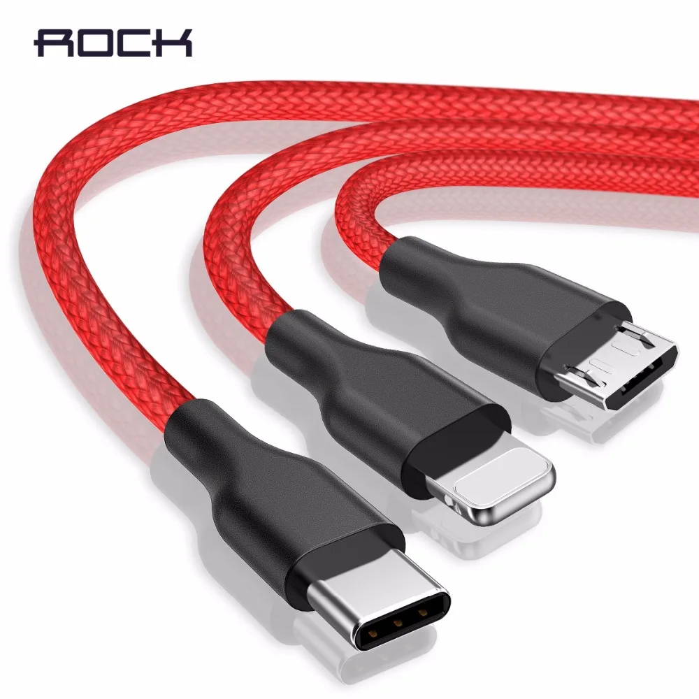 ROCK Сплав нейлоновая оплетка USB кабель для iPhone Xs Max Быстрая зарядка Micro USB кабель для samsung Xiaomi usb type c Кабели для телефонов