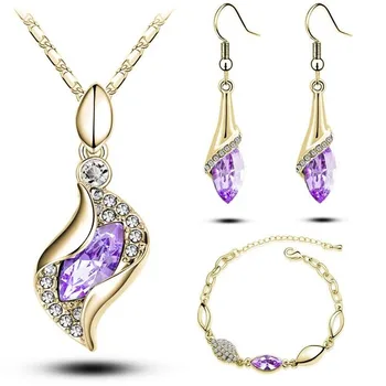 Gifts Sales MODA Elegant Luxury Design New Fashion Gold Filled Colorful Austrian Crystal Drop Jewelry Sets