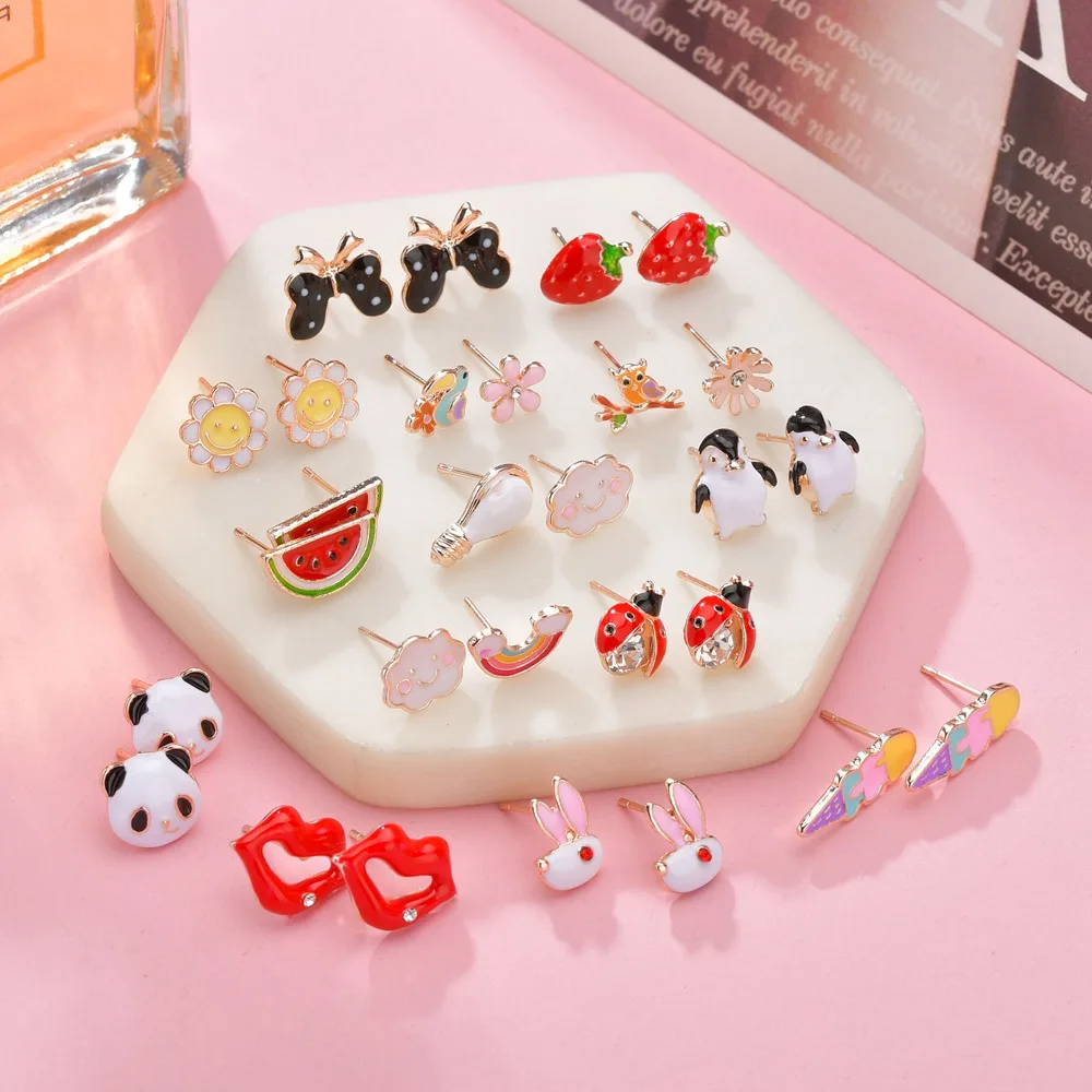 

Terreau Kathy Fashion Jewelry Cute Cartoon Rose Watermelon Cherry Stud Earrings For Women and Girls Creative Art Fruits Earrings