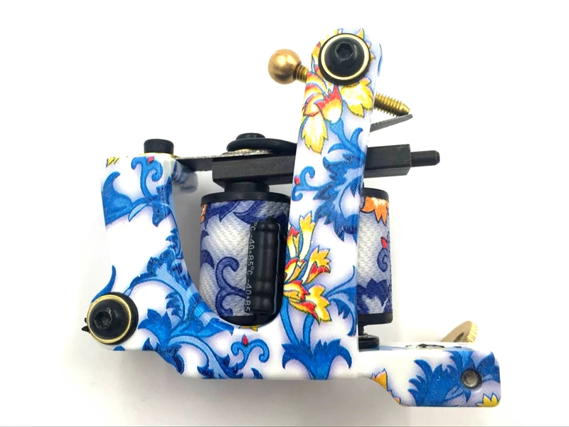 

High Quality New Design Porcelain Pattern Coils Machine Popular Handmade Liner Shader Tattoo Gun 10 Wraps Coils Free Shipping