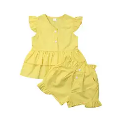 Летняя одежда для маленьких девочек; топы с оборками; шорты; одежда; Sunsuit